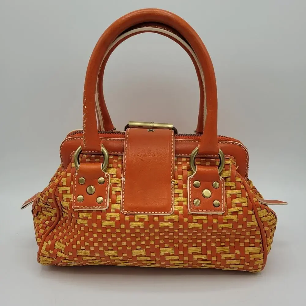 Cynthia Rowley Orange & Yellow Woven Raffia Satchel